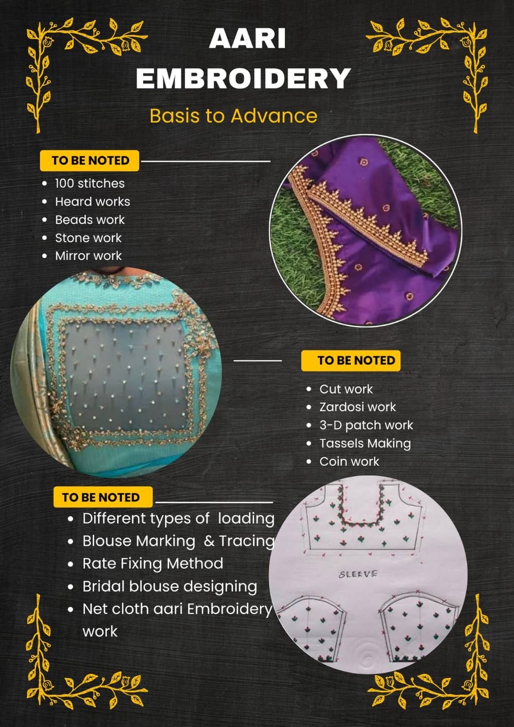 Aari embroidery bead and stone work on a silk saree border
